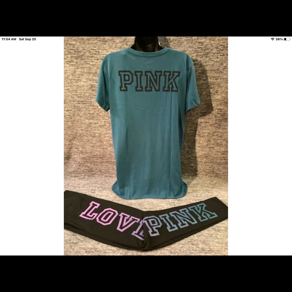 NEW RARE VICTORIAS SECRET PINK LEGGINGS &TEE SHIRT OUTFIT SUPER NICE